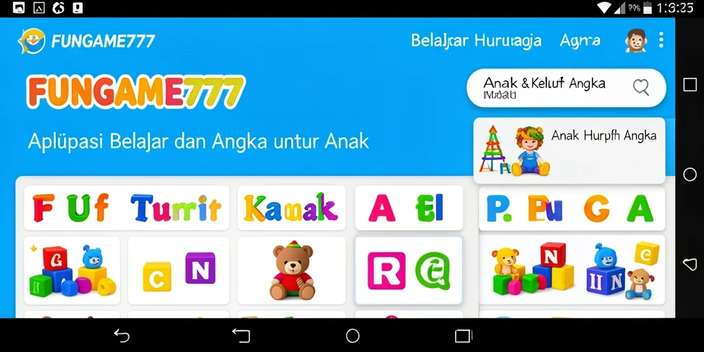 Tampilan antarmuka aplikasi FUNGAME777 yang menarik dan ramah anak.