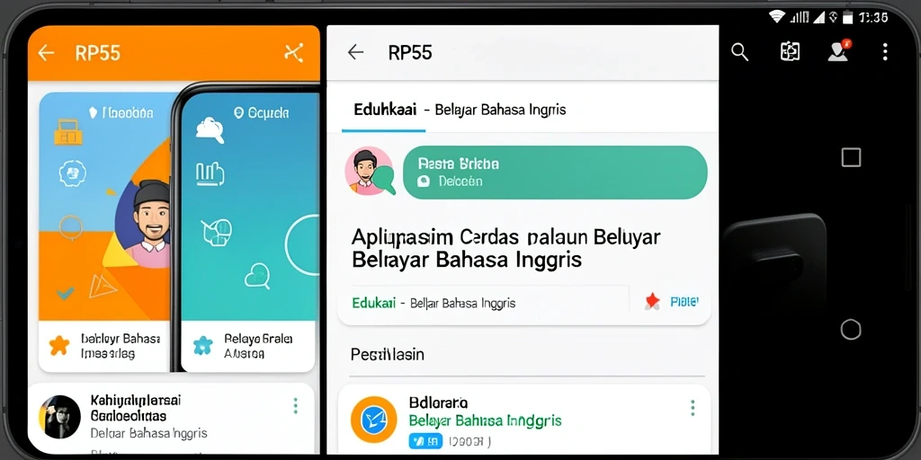 Tampilan antarmuka utama aplikasi RP55 untuk Belajar Bahasa Inggris.